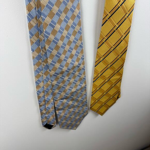 Jos. A. Bank Silk Stylish Yellow and Blue Checkered Ties - Picture 7 of 10